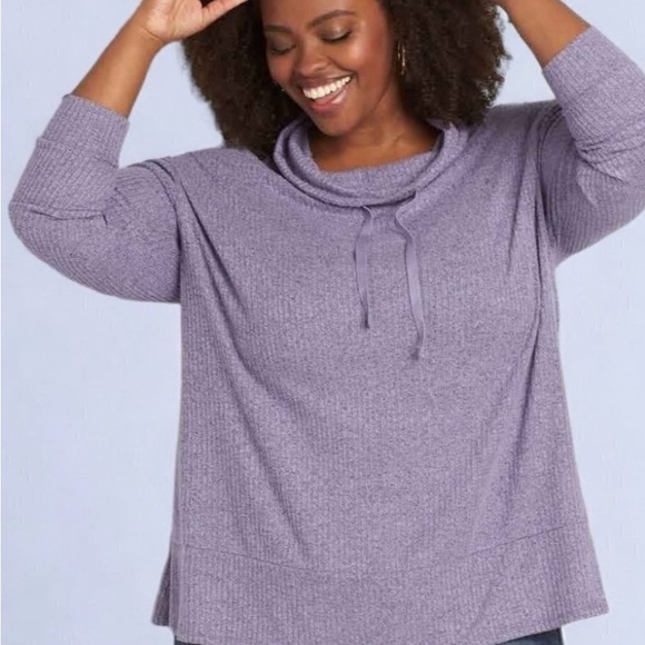 Lane Bryant Plus Size Purple Cowl Neck Long-sleeve Sweater - Picture 3 of 3